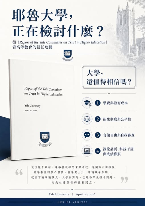 Peter 的國際教育講座第 21 篇：耶魯大學的高教信任危機報告