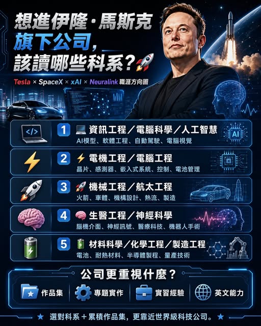 Peter 的國際教育講座第 23 篇:Elon Musk 旗下公司需要哪些科系的人才?