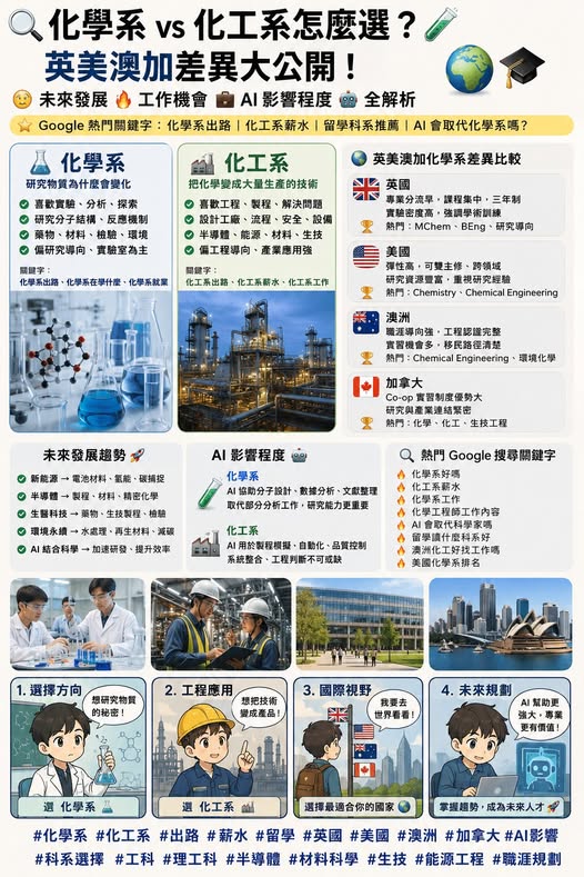 Peter 的國際教育講座第 49 篇：化學系 vs 化工系：差一個字，人生路線差很多